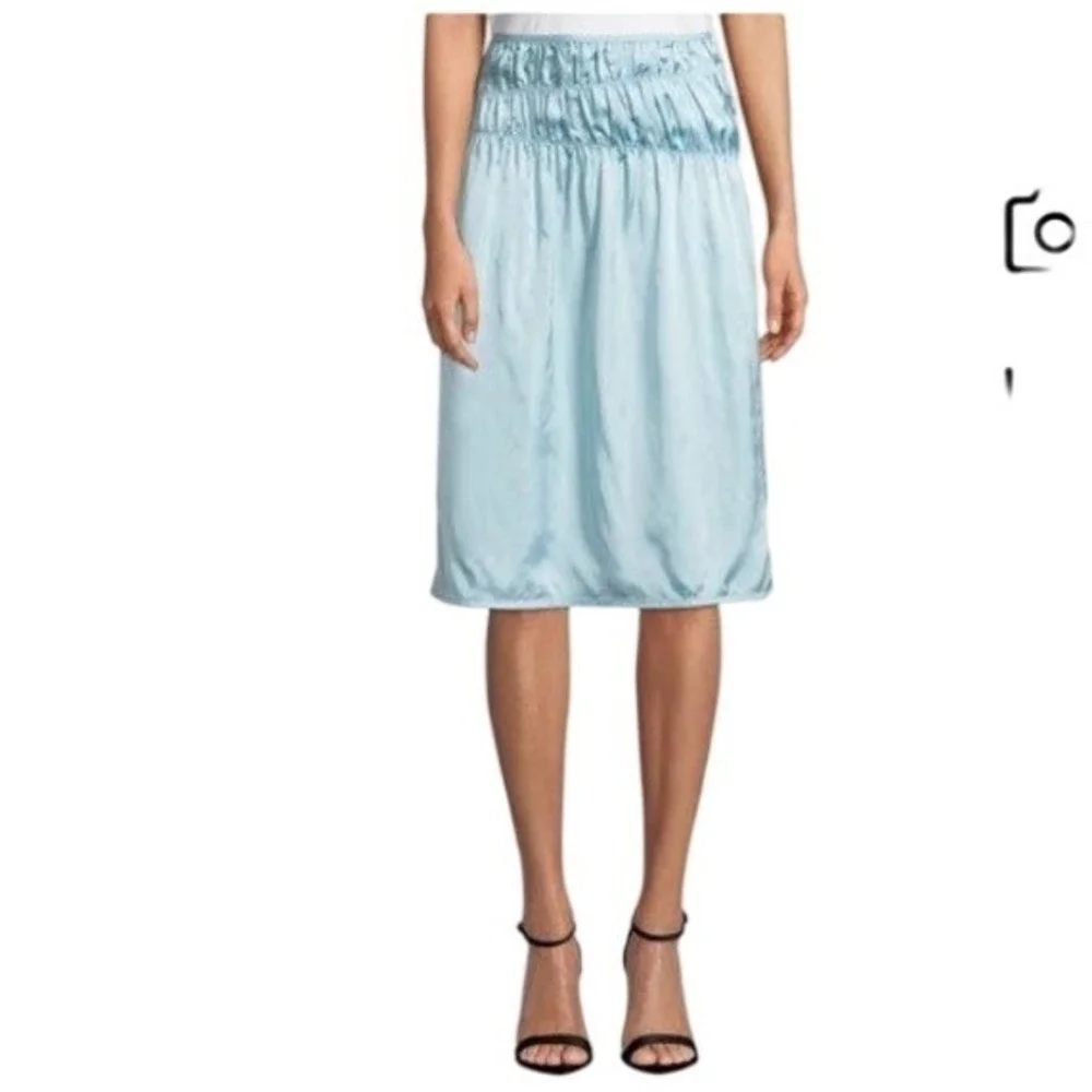 Helmut Lang Ruched Baby Blue Slip‎ Skirt NWT Size 6 $435